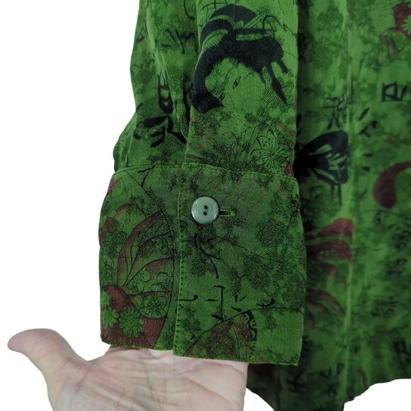 Vintage Tianello Green Womens Blouse XS 100% Tencel Button Front Asian Inspired - Picture 6 of 16